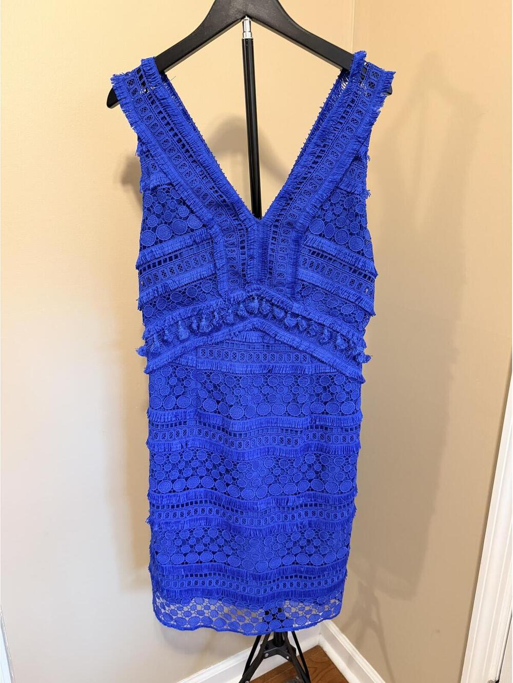 Sam Edelman Blue Lace Fringe Mini Dress Size 8 Cocktail Party Boho Chic